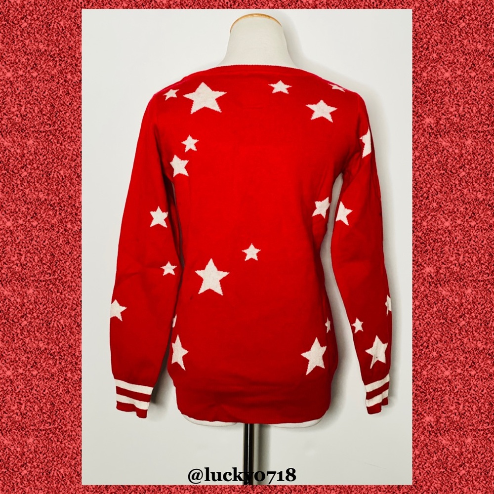 Chaser EUC Red & White Star Weekends Sweater Sz S - Picture 5 of 7